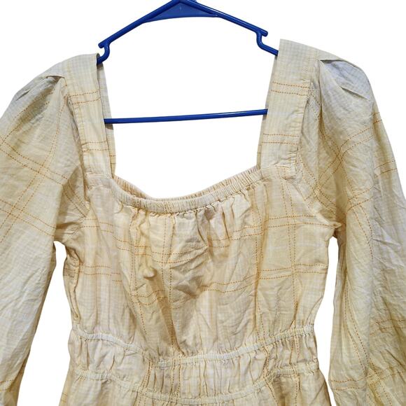 Free Assembly 3/4 Sleeve Square Neck Top Peplum Hem Cadmium Yellow Plaid Size XS - Picture 6 of 10